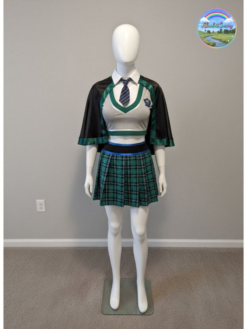 Leg Avenue Spellbinding School Girl Costume Set Crop Top Plaid Skirt Cape
